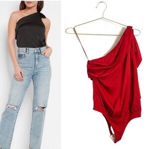 NWT Express Satin One Shoulder Tie Thong Bodysuit Size S